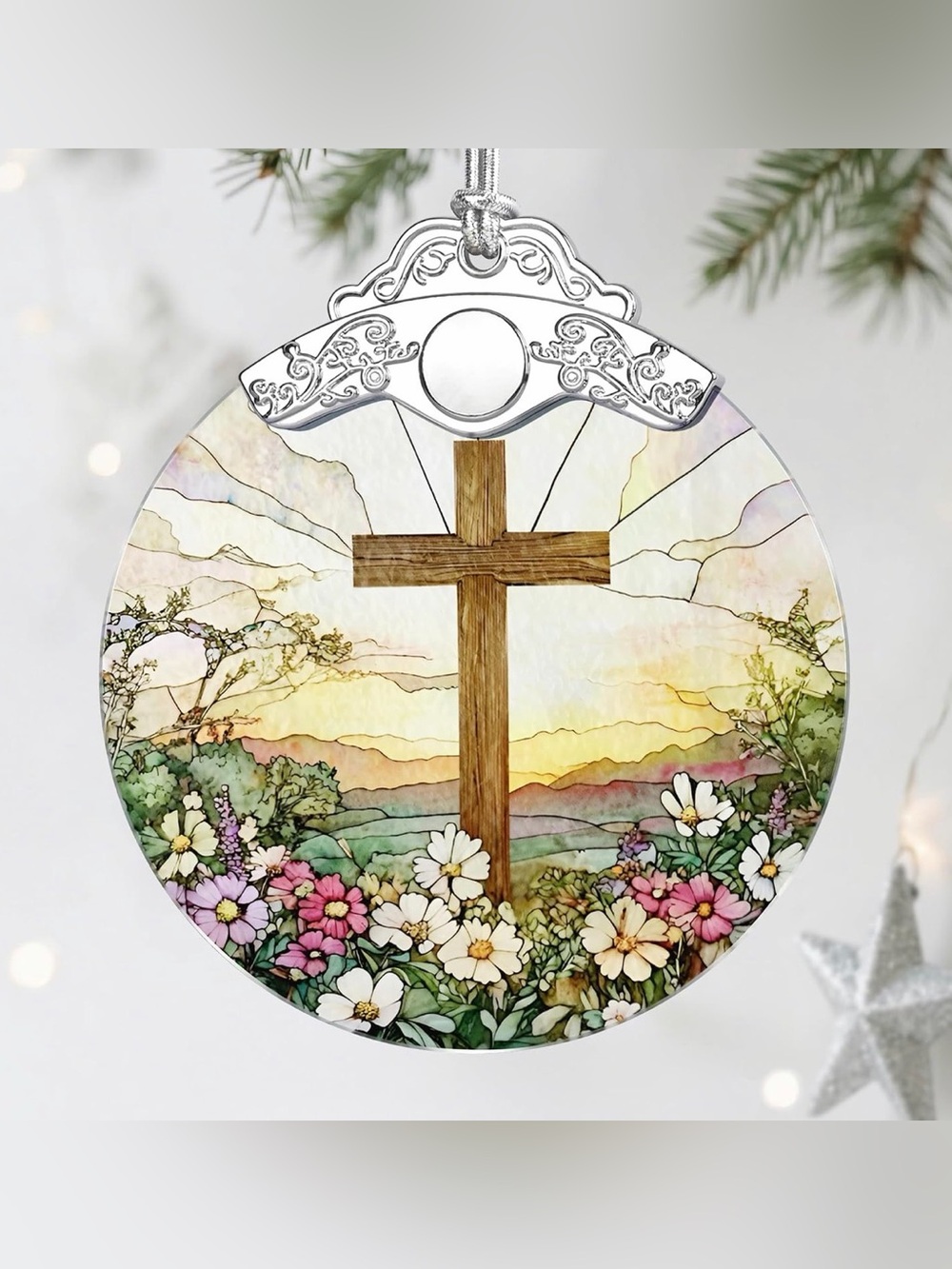 ✴️New✴️Stained Glass Floral Cross Suncatcher (2/$15)